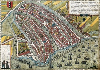 Plattegrond van Amsterdam (Amstelredamum), Nederland door Franz Hogenberg