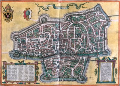 Plan van Augsburg (Augusta Vindelicorum), Duitsland door Franz Hogenberg
