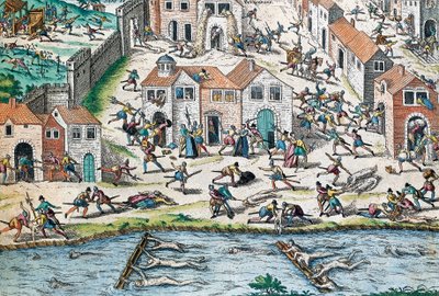 Scène uit de Franse godsdienstoorlogen, gravure door Franz Hogenberg door Franz Hogenberg