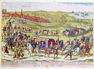 De hertog van Alba, teruggeroepen naar Spanje, verlaat Brussel door Franz Hogenberg