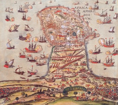 De Ottomaanse Kaper Khayr al-Din Barbarossa tegen het Leger van Karel V, door Franz Hogenberg door Franz Hogenberg