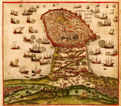 De Ottomaanse Kaper Khayr al-Din Barbarossa tegen het Leger van Karel V, door Franz Hogenberg door Franz Hogenberg
