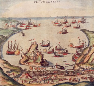 De Ottomaanse kaper Khayr al-Din Barbarossa tegen het leger van Karel V, door Franz Hogenberg door Franz Hogenberg