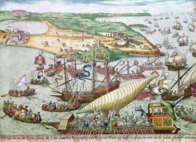 Het Beleg van Tunis of La Goulette door Karel V in 1535 door Franz Hogenberg