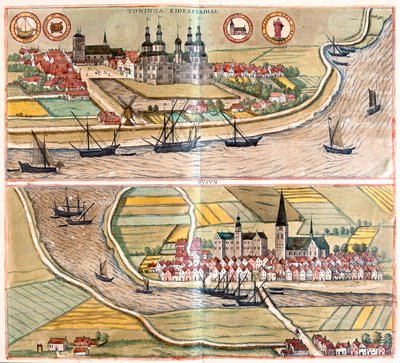 Tonning en Husum, Duitsland (gravure) door Franz Hogenberg