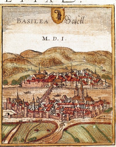 Zicht op Basel - Zwitserland (gravure) door Franz Hogenberg