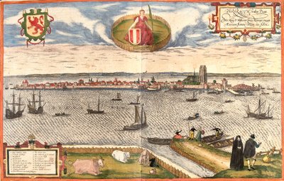Uitzicht op Dordrecht (Dordracum), Nederland door Franz Hogenberg