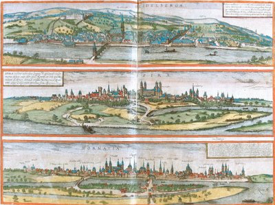 Uitzicht op Heidelberg, Spire en Worms, Duitsland door Franz Hogenberg