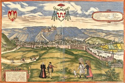 Uitzicht op Huy (Huum), België door Franz Hogenberg