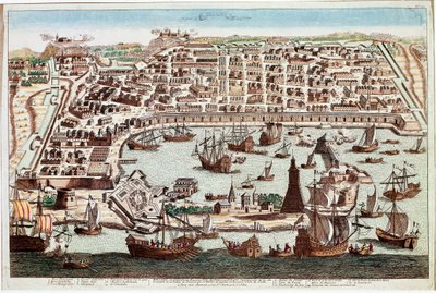 Zicht op de stad Messina in Sicilië - Gravure door Franz Hogenberg (1535-1590) uit 
