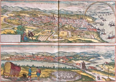 Gezichten op Barcelona en Ecija, Spanje door Franz Hogenberg
