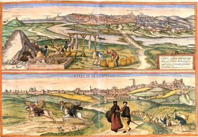 Gezichten van Conil de la Frontera (Conil) en Xeres (Xeres de la Frontera), Spanje door Franz Hogenberg