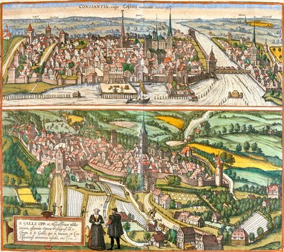 Gezichten van Konstanz, Duitsland en St. Gallen, Zwitserland door Franz Hogenberg