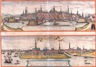 Uitzichten op Lubeck (Lubeca) en Hamburg (Hamburga), Duitsland door Franz Hogenberg