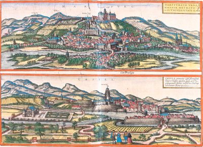 Gezichten van Marburg en Kassel, Duitsland (ets) door Franz Hogenberg
