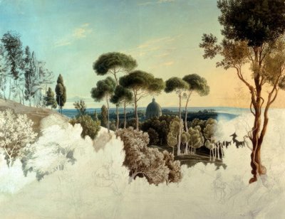 Uitzicht op de Sint-Pietersbasiliek in Rome door Franz Horny