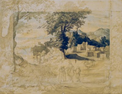 Italiaans landschap met figuren door Franz Horny