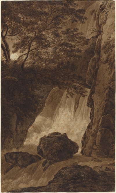 Een waterval bij maanlicht door Franz Innocenz Josef Kobell