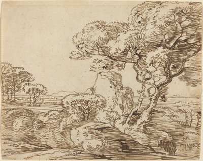 Landschap met bomen en rotsachtige kliffen door Franz Innocenz Josef Kobell