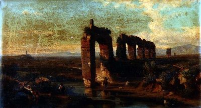 Uitzicht op het Claudische aquaduct in de Romeinse Campagna door Franz Jnr Knebel