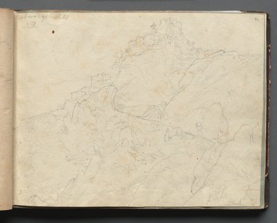 Album met gezichten op Rome en omgeving, landschapsstudies, pagina 04a: "Cervera". door Franz Johann Heinrich Nadorp
