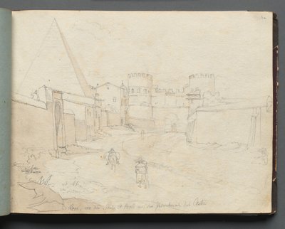 Album met uitzichten van Rome en omgeving, landschapsstudies, pagina 06a: Rome van de Porta door Franz Johann Heinrich Nadorp