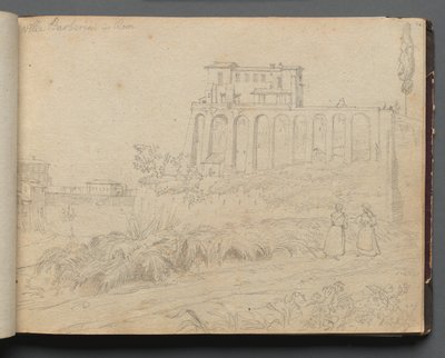 Album met uitzichten van Rome en omgeving, landschapsstudies, pagina 07a: "Villa Barberini in Rome" door Franz Johann Heinrich Nadorp