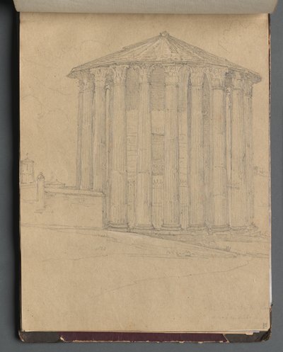 Album met uitzichten van Rome en omgeving, landschapsstudies, pagina 32a: Romeinse tempel door Franz Johann Heinrich Nadorp