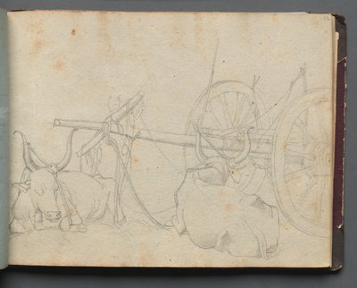 Album met Zichten op Rome en Omgeving, Landschapsstudies, pagina 37a: Ossen en Wagen door Franz Johann Heinrich Nadorp