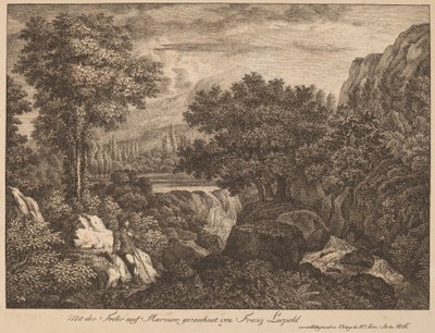 Rustende reizigers in een bergachtig landschap door Franz Joseph Leopold