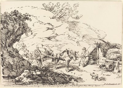 Paard en wagen in steengroeve door Franz Joseph Manskirch