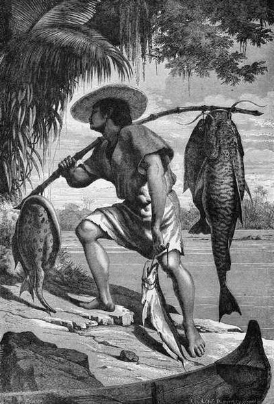 Een van onze Mojo-indianen die terugkeert van het vissen, uit The Amazon and Madeira Rivers, door Franz Keller, gegraveerd door A. Closs, 1874 door Franz Keller
