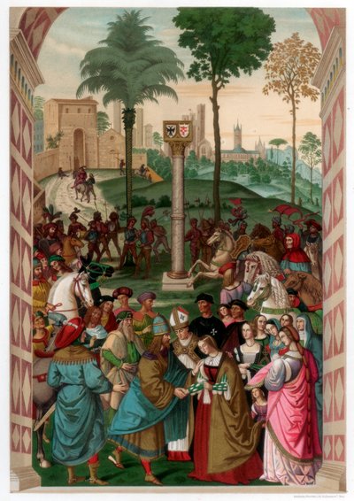 Aeneas Piccolomini introduceert Eleonora van Portugal aan Frederik III, 1502-1508, 1870 door Franz Kellerhoven