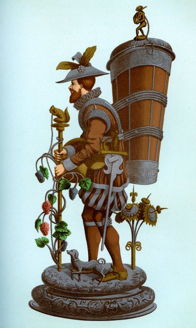 Duits tafelornament van geëmailleerd en verguld koper, late 16e eeuw door Franz Kellerhoven