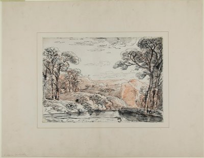 Landschap met rivier en verre heuvels door Franz Kobell