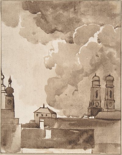 Uitzicht op München met Marienkirche aan de rechterkant, eind 18e begin 19e eeuw door Franz Kobell