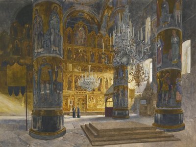 Interieur van de Kathedraal van de Dormitie in het Kremlin van Moskou, 1898 door Franz Kopallik