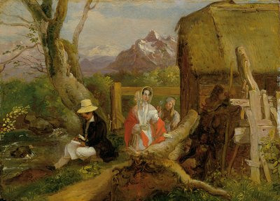 De schilder en wandelaars in het landschap ("Idylle") door Franz Krammer
