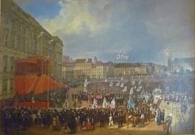 Hommage aan Friedrich Wilhelm IV voor het stadspaleis van Berlijn door Franz Krüger