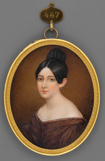 Portret van een jonge vrouw in een bruine jurk door Franz Krüger
