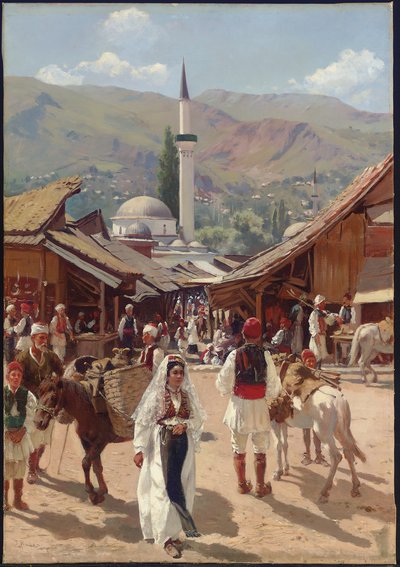 Uitzicht op Bascarsija, Sarajevo door Franz Leo Ruben