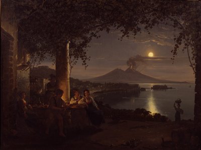 Maanverlichte Zicht op de Baai van Napels door Franz Ludwig Catel
