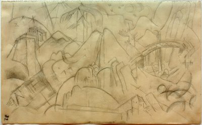 Berglandschap met brug (Tirol) door Franz Marc