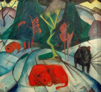 Bizon in de winter (rode bizon) door Franz Marc