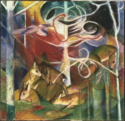 Herten in het bos I door Franz Marc