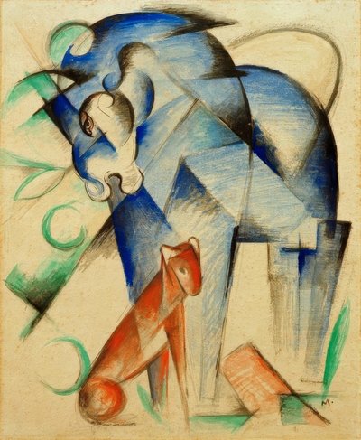 Fabeldieren (Blauw paard en rode hond) door Franz Marc