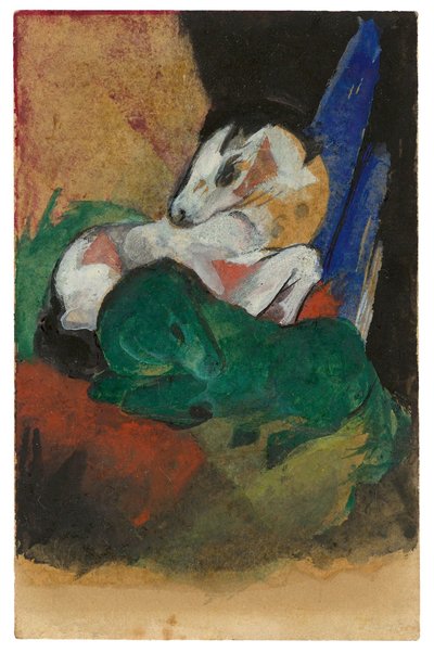 Groen en wit paard. Ansichtkaart aan Elisabeth Macke, 1913 door Franz Marc
