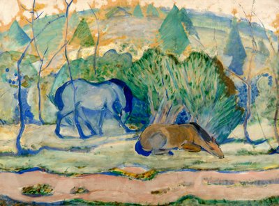 Paarden in de Weide Paarden in een Landschap door Franz Marc