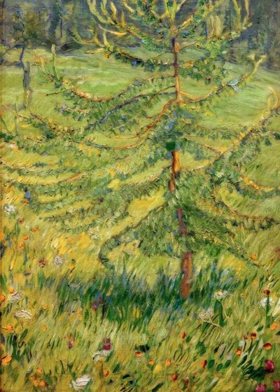 Jonge Lariks op een bosweide door Franz Marc