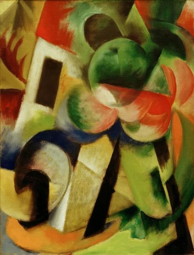 Kleine compositie II (huis met bomen) door Franz Marc